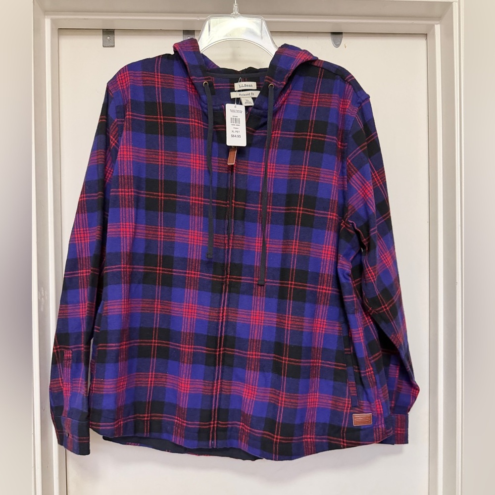 L.L. Bean Scotch Plaid Flannel Shirt, Relaxed Zip Hoodie size petite XL - Angus